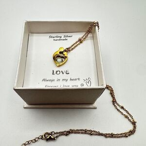 NIB gold tone "mother and child" holding opal, 18" necklace!